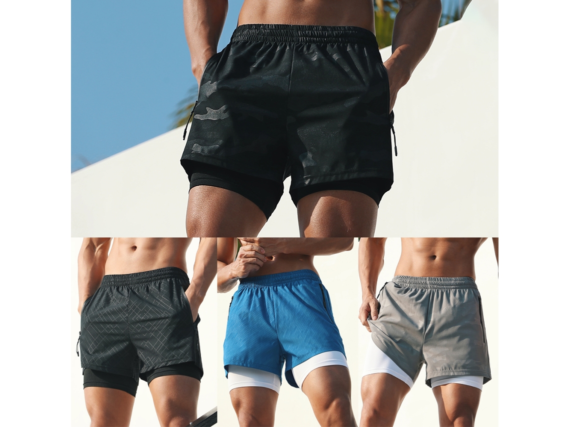 Calzoncillos Deportivos 2 En 1 Para Hombre Con Bolsillos, Diseño De Camuflaje, Ideales Para Zapatillas, Senderismo, Entrenamiento Y Gimnasio.