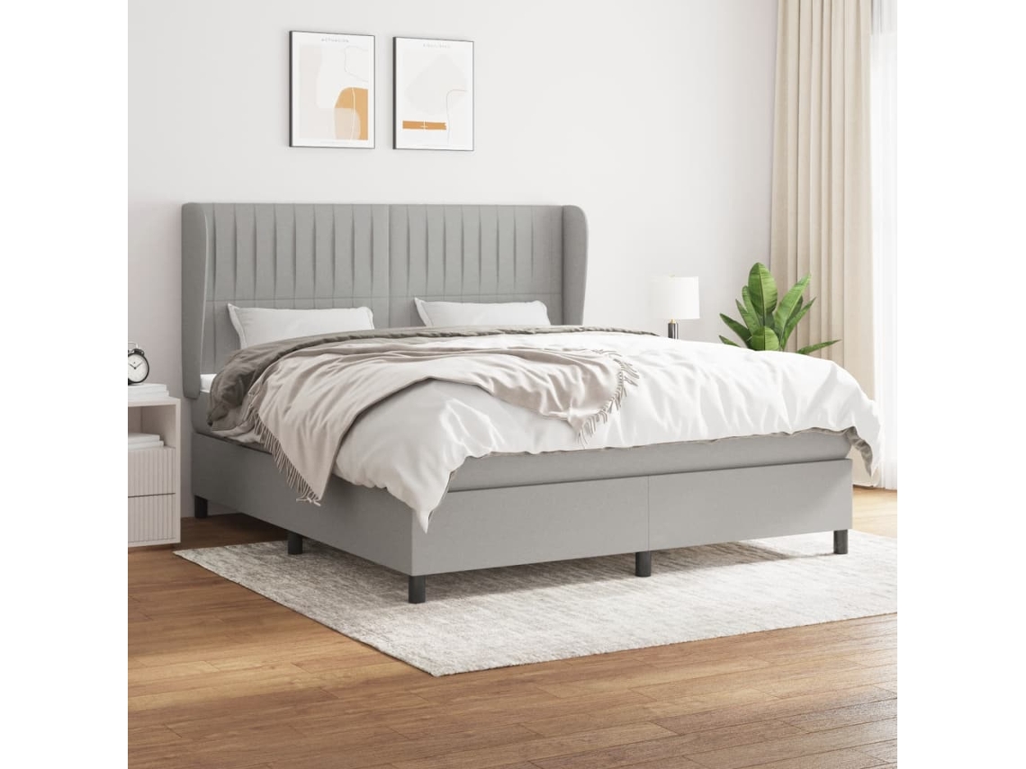 Cama Box Spring Con Colchón Tela Gris Claro 180x200 Cm