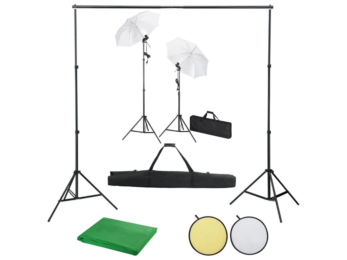 vidaXL Kit estudio fotográfico telones de fondo, lámparas y paraguas