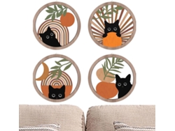 Decoración Piezas Negro De Pared Boho Cat,