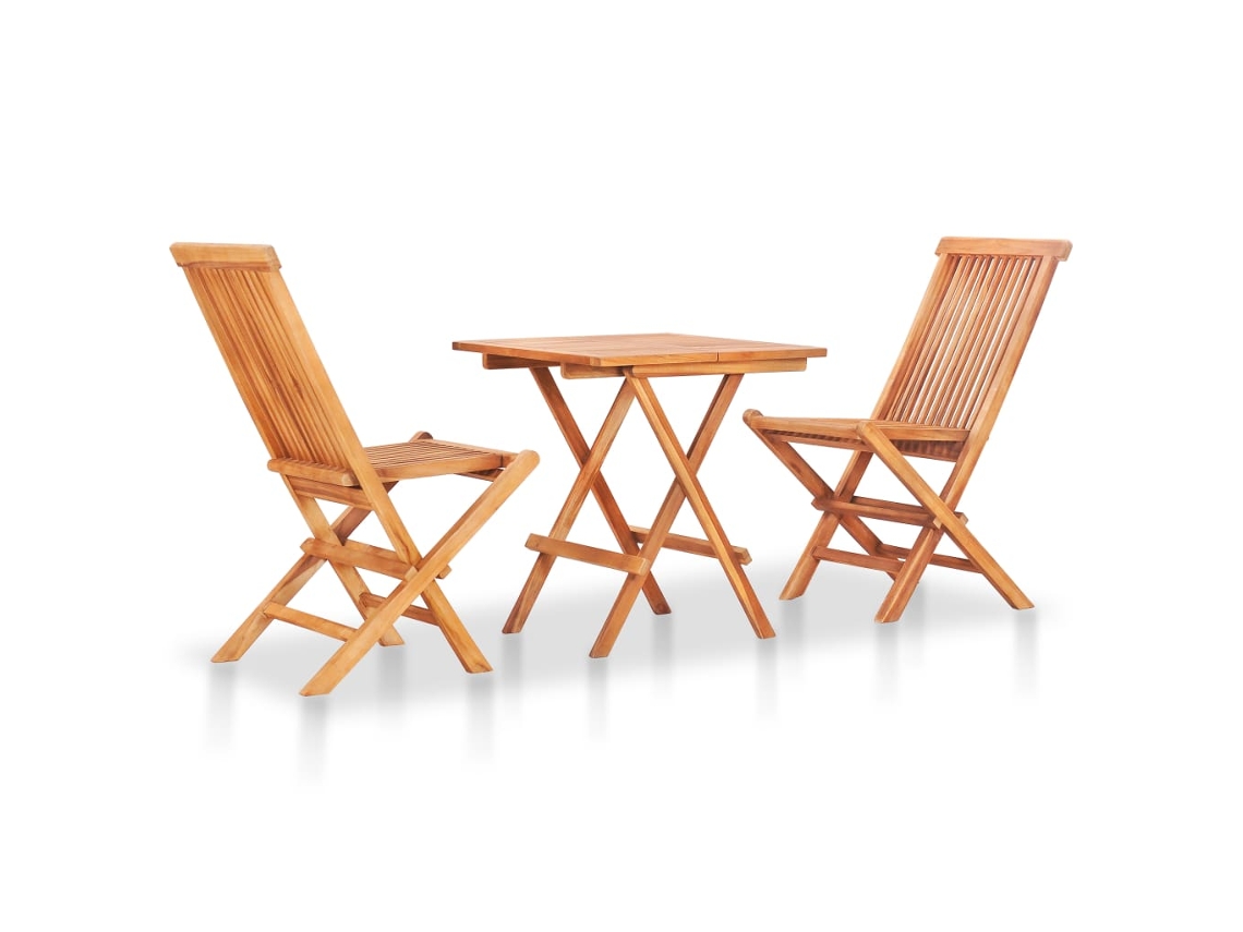Conjunto Bistro con cojines de cuadros grises, 3 piezas, teca maciza, MAISON EXCLUSIVE (80 x 80 x 75 cm)