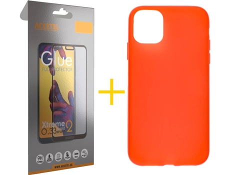 Kit Carcasa y Protector de Cristal Full iPhone 12 « 12 Pro Skyhe Silicone Rojo
