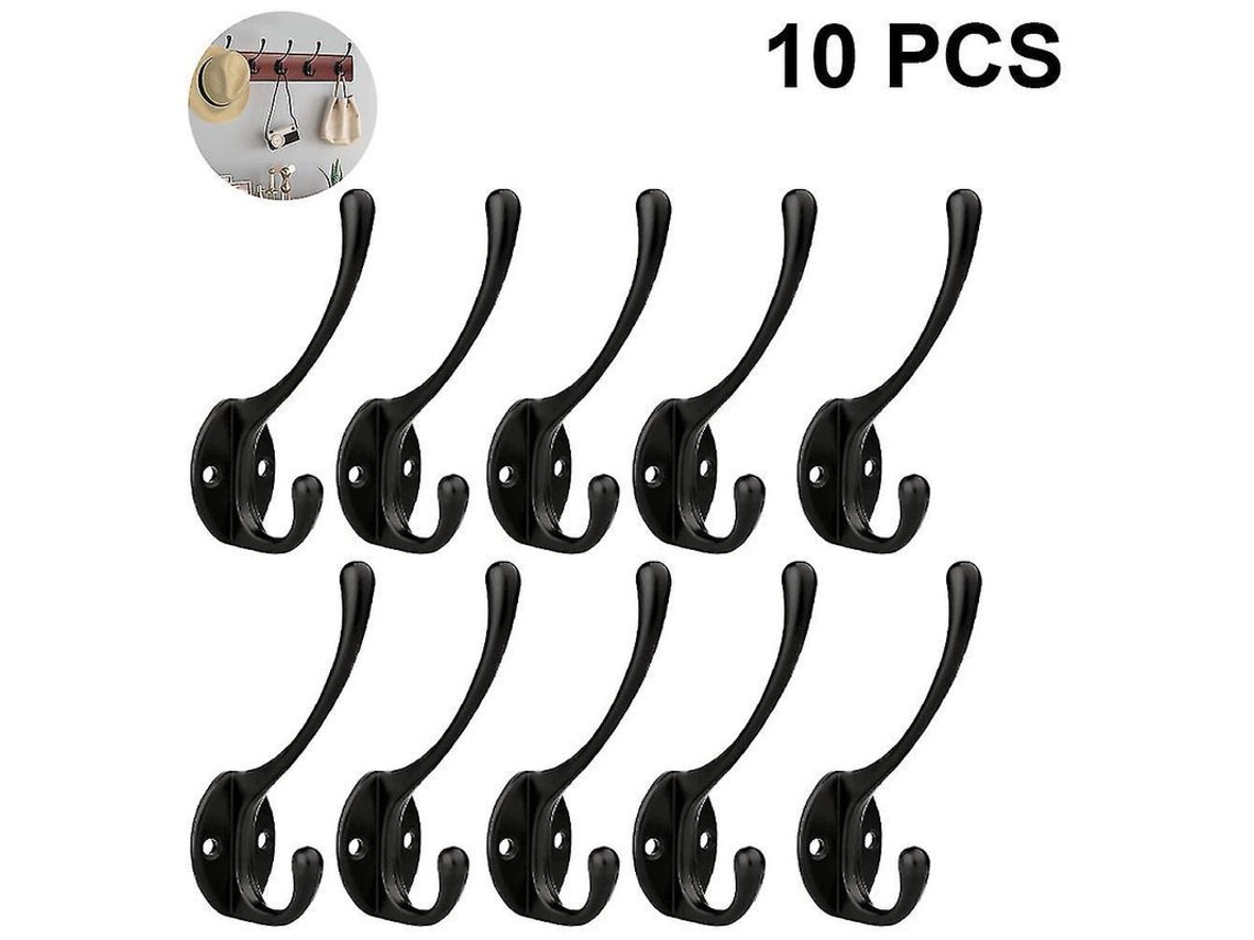 10 Ganchos Rústicos De Pared Para Mantas, Cincados, Estilo Retro Doble, Duraderos, 15 Kg, Negros.