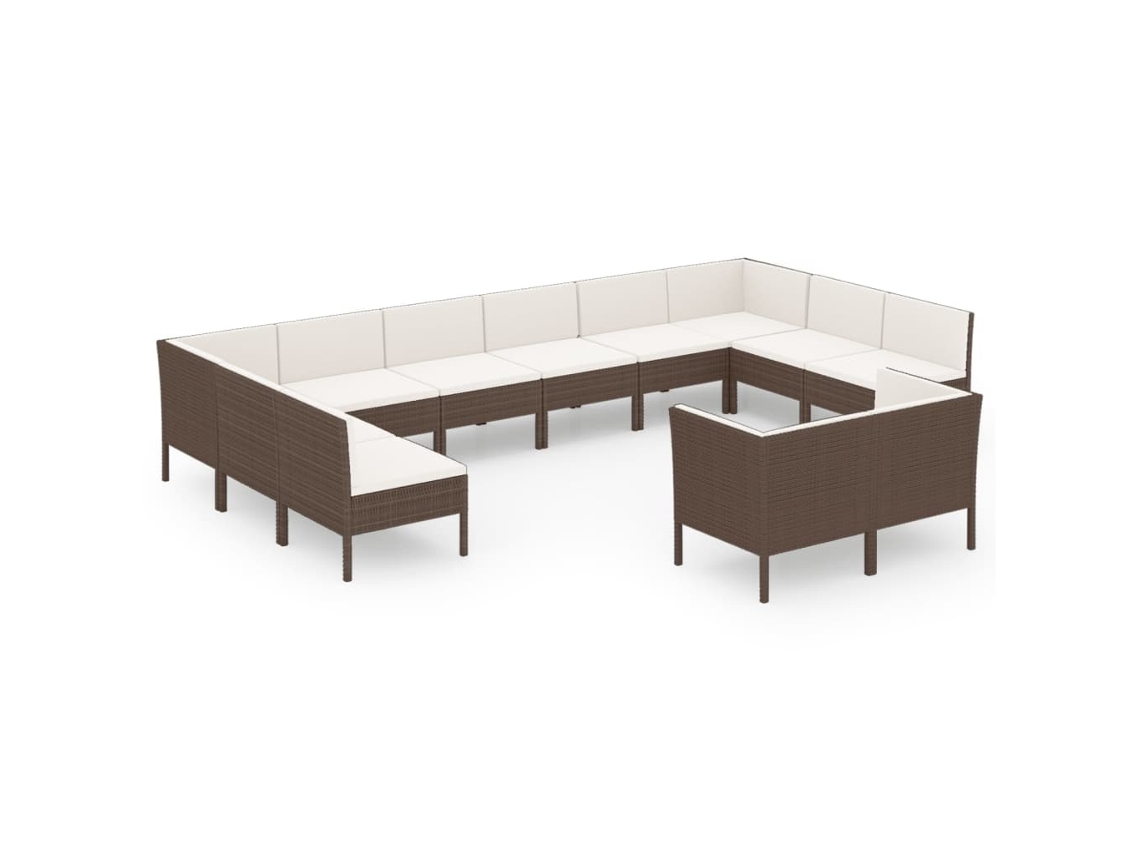 Conjunto 12 muebles de jardín VIDAXL y cojines ratán sintético marrón