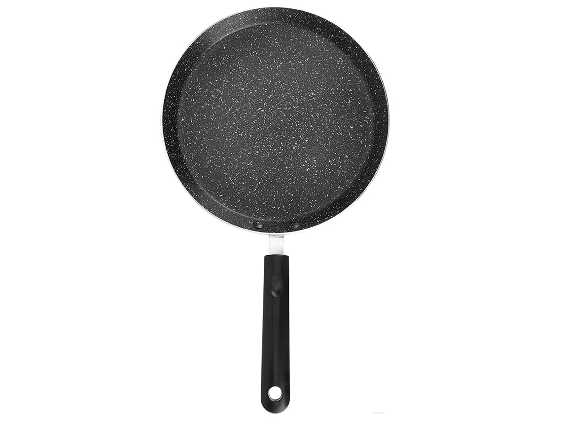 Sartén Antiadherente De Fondo Plano En Aleación De Aluminio Negro Para Cocinar, Con Mango Ergonómico.