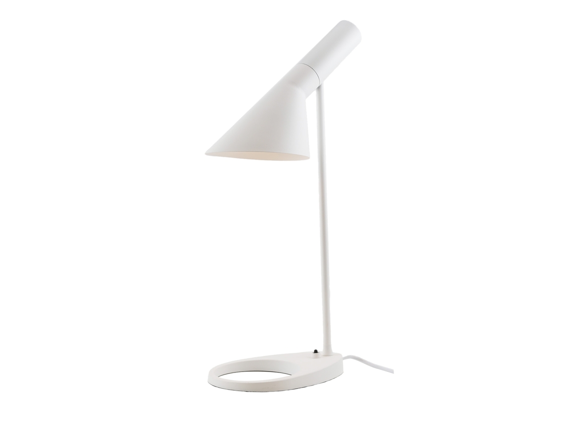 Lámpara de mesa de diseño de aluminio blanco con interruptor y pantalla ajustable, ideal para oficina, mesita de noche o trabajo, E27. Alpinaluz