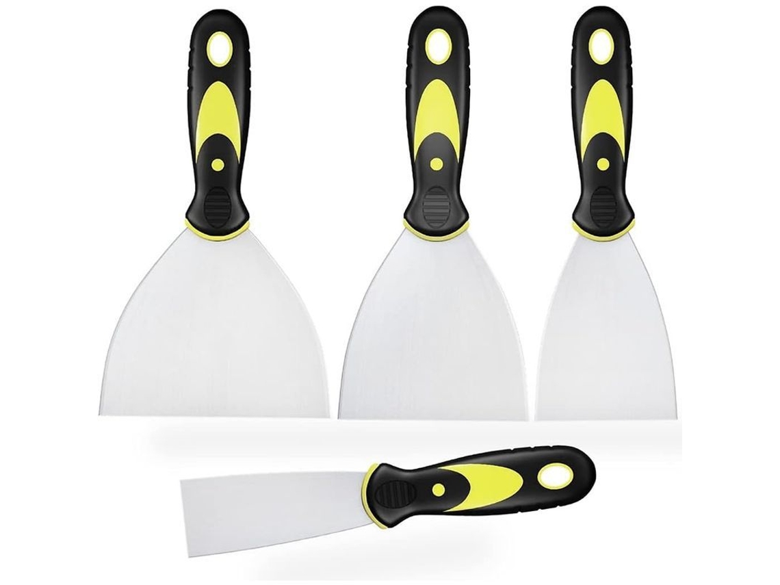 Set De 4 Espátulas De Acero Inoxidable Con Mango Plástico Para Reparación Pintura Y Lijado