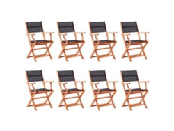 Sillas de jardín plegables DKD Home Decor de 8 piezas, eucalipto macizo/textilesne negro