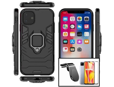 Kit Protector de Cristal Templado 5D Full Cover, Funda 3X1 Military Defender y Soporte Magnético L Safe Driving Coche Xiaomi Redmi 9 Activ PHONECAR...