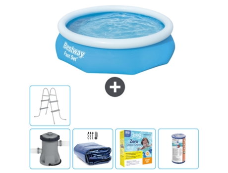 Piscina hinchable redonda Fast Set BESTWAY - 305 x 76 cm - Azul - Bomba incluida Vela solar - Paquete de mantenimiento - Filtrar - Escalera