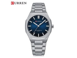 Reloj De Pulsera Informal De Cuarzo Para Hombre (azul Plateado), Con Correa De Acero Y Diseño Sencillo A Rayas.