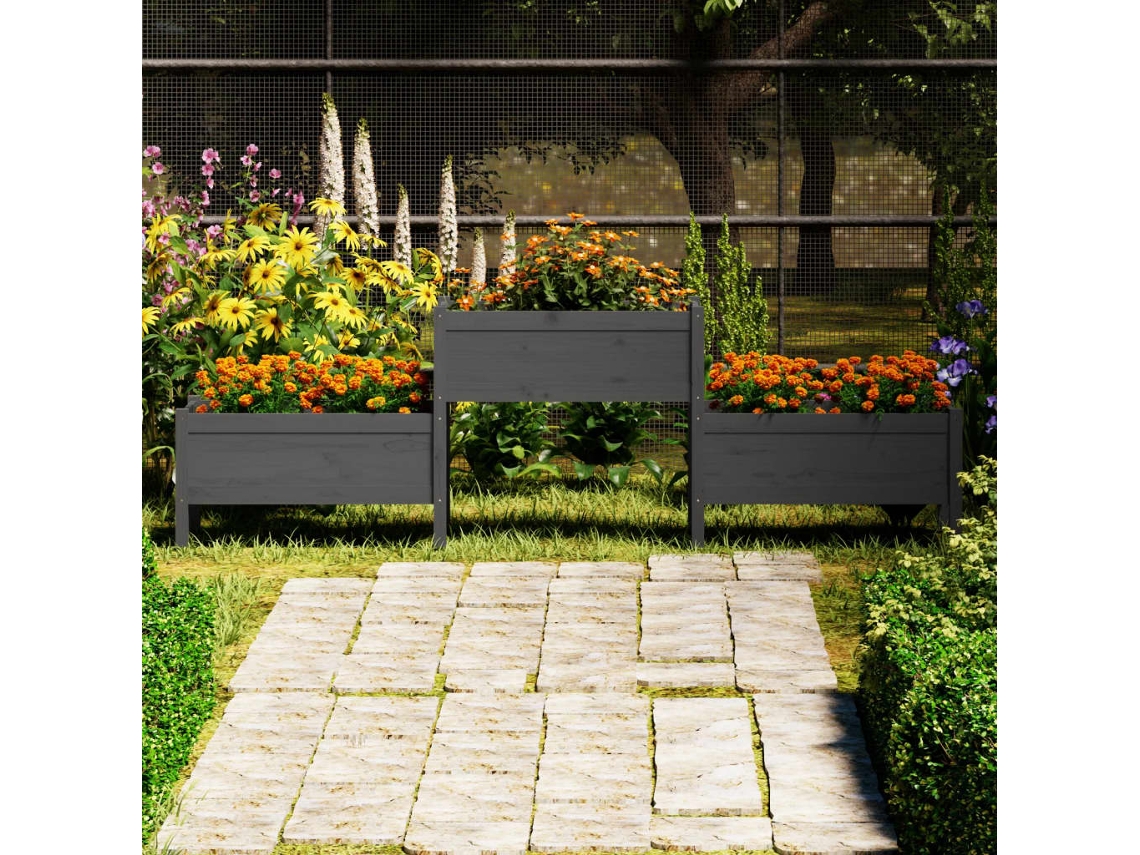 Macetero/Jardinera 245,5X44X75 cm Pino Macizo Gris