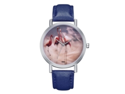 Reloj De Pareja Zhoulianfa En Piel Sintética Con Estampado De Pájaros Y Esfera De Cuarzo Azul Marino.