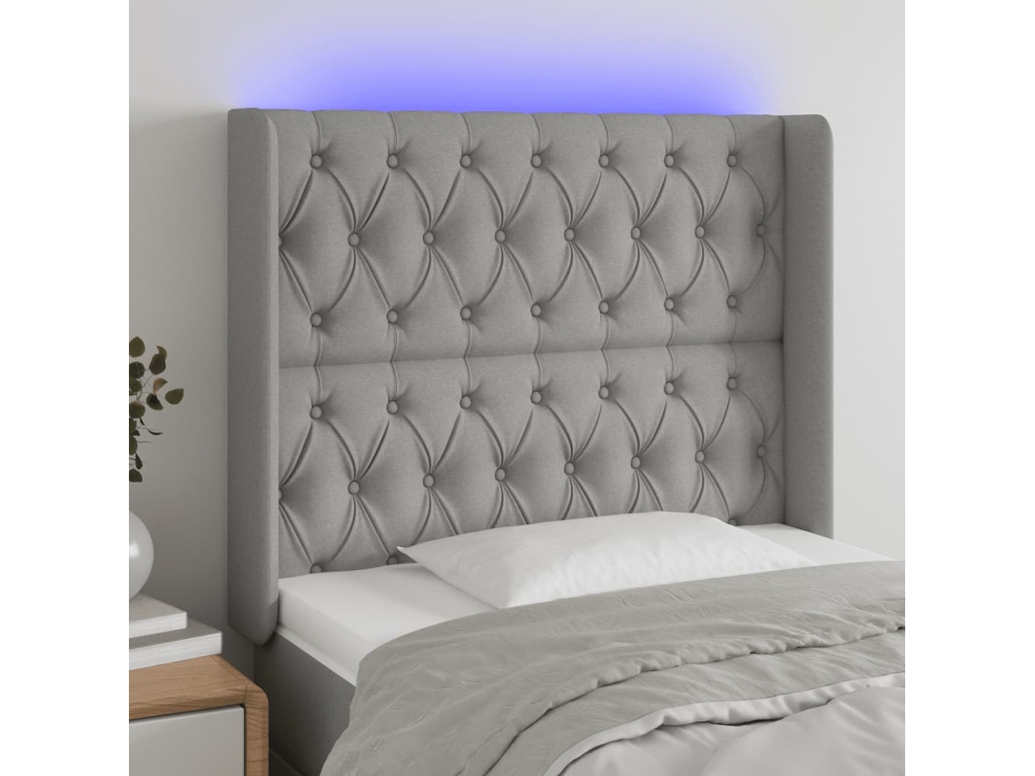 Cabecero con LED de tela gris claro 93x16x118/128 cm