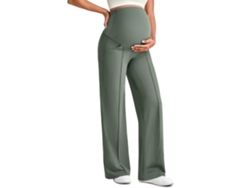 Pantalones de yoga premamá con bolsillo para el vientre, pantalones elásticos para el trabajo o uso casual, verde, S PANOONA