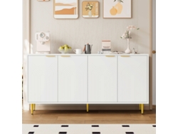 Aparador 160x80x40 Cm - 4 Puertas, Tiradores Dorados Cepillados, Patas De Alto Brillo - Blanco