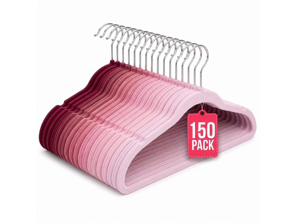 Com-fort House Perchas De Terciopelo Antideslizantes Pack 150 – Tonos Rosa – Ultrafinas Ahorra Espacio – Gancho Giratorio 360° – Perchas Para Ropa, Trajes, Vestidos Y Camisas