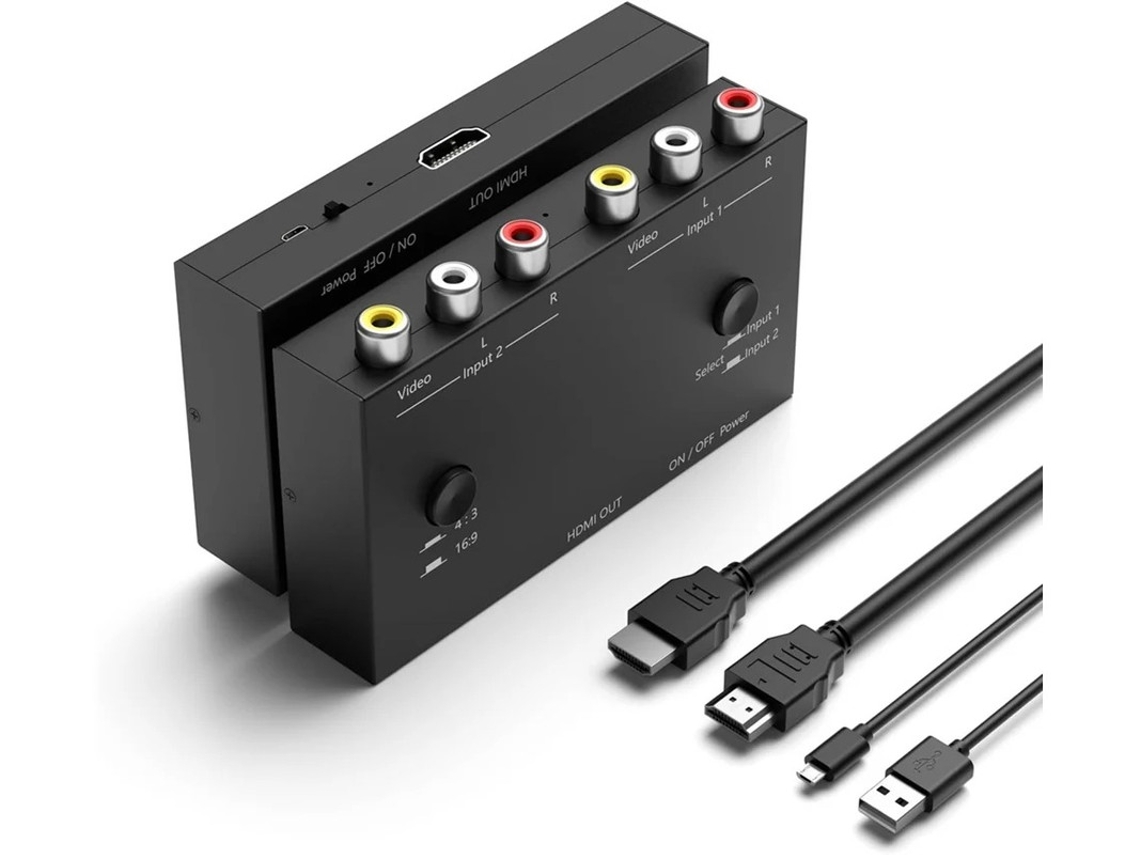 Convertidor de AV CVBS compuesto de 2 RCA de 1080p a HDMI 43/169, compatible con TV PAL/NTSC, PC, PS2/PS3, Wii, Nintendo 64, GameCube, SNES.