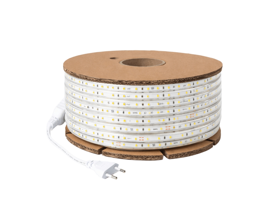 Tira Led Regulable 220v Smd 120 Led/m Bobina 50m 8.5w/m 850lm/m Ancho 12mm Corte 20cm Ip65 Azul