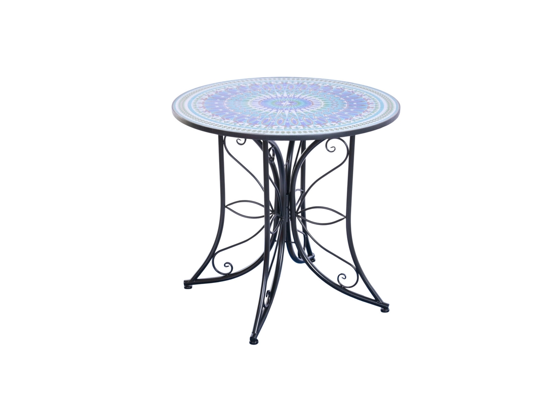 Mesa Redonda Comedor Metal Ceramica Negro 80x80x76cm