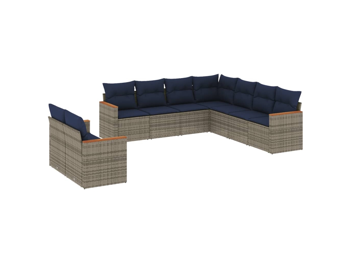 Conjunto de sofá de jardín de 9 piezas con cojines, ratán gris. EXCLUSIVO DE MAISON.