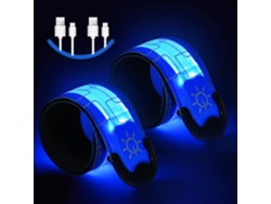 Pulsera Con Luz Led - Paquete De 2 - Recargable Por Usb - Tres Modos De Luz - Ajustable - Pulsera Deportiva Que Brilla En La Oscuridad - Azul