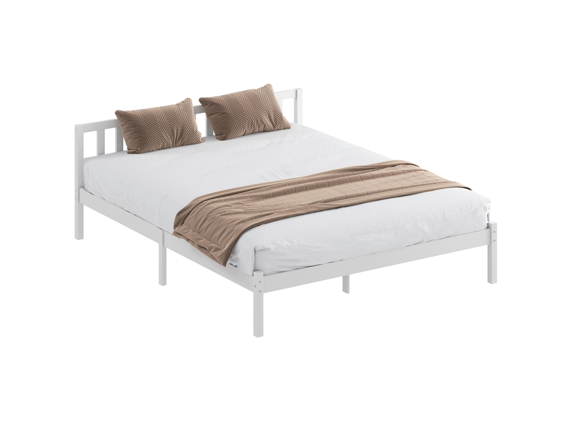 Estructura De Cama Individual De Madera Maciza De 160x200 Cm Con Cabecero Y Base De Láminas Resistente Para Niños Y Adultos.