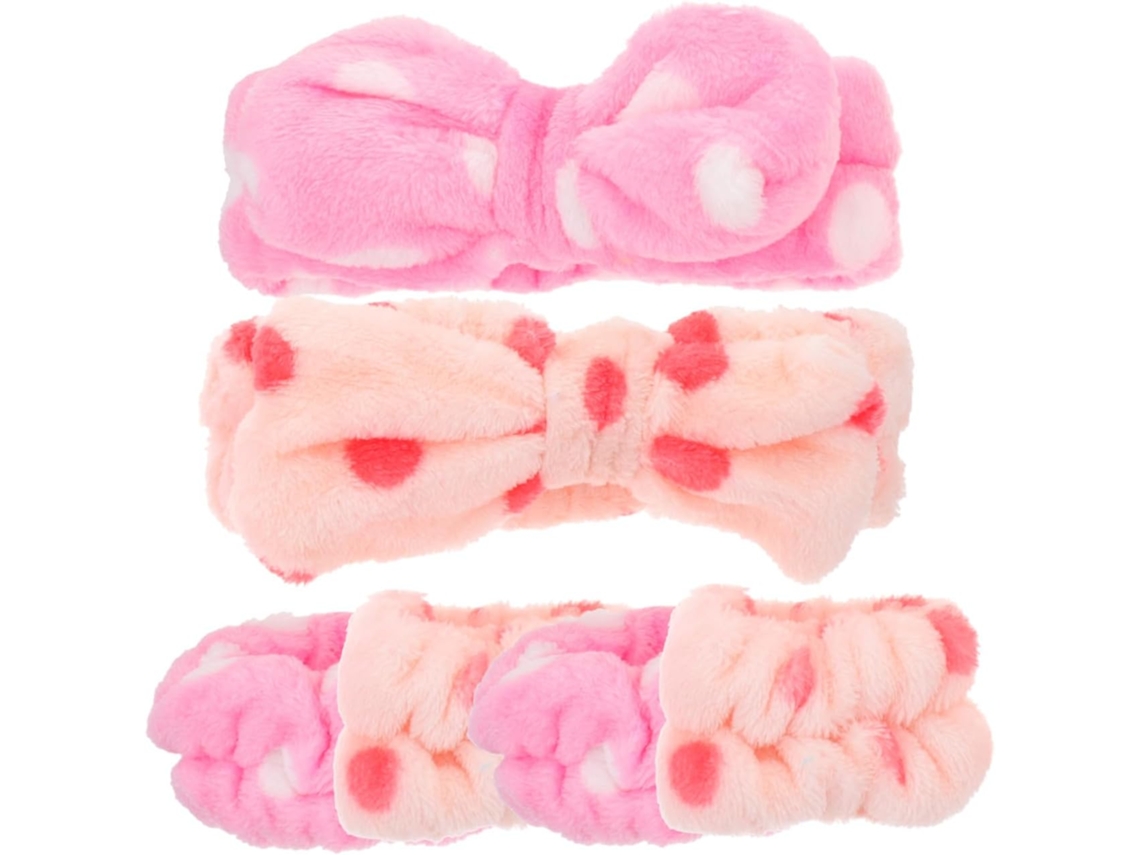 Diademax De Spa Pour Filles 6 Pcs Nœud A Pois, Cabello Rosa Clair Y Blanco, Bracelys Absorbants
