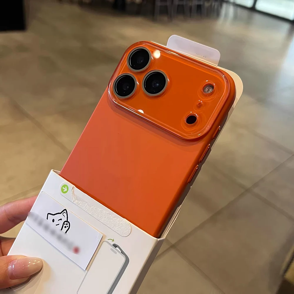 (hola Iphone 13 Naranja) Funda De Cristal Para Cámara De Iphone, Cubierta Trasera A Prueba De Golpes.