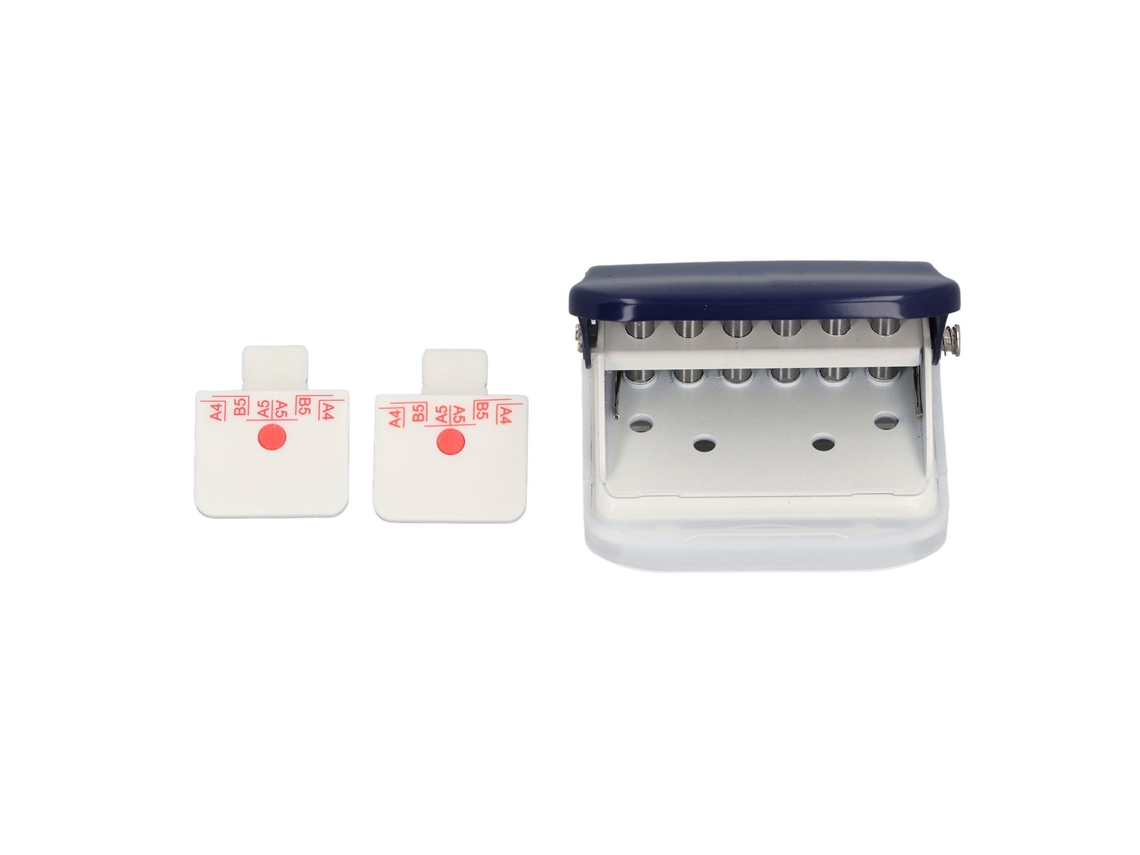 Perforadora De 6 Agujeros Con Regla De Posicionamiento Para Papel A4, A5 Y B5, Capacidad Para 5 Hojas, Color Azul.