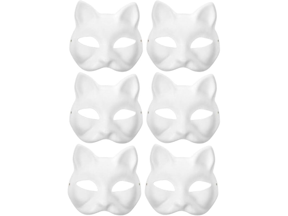 Máscara de gato DIY, accesorios de disfraz pintados para baile de máscaras y carnaval, 6 piezas Siurn