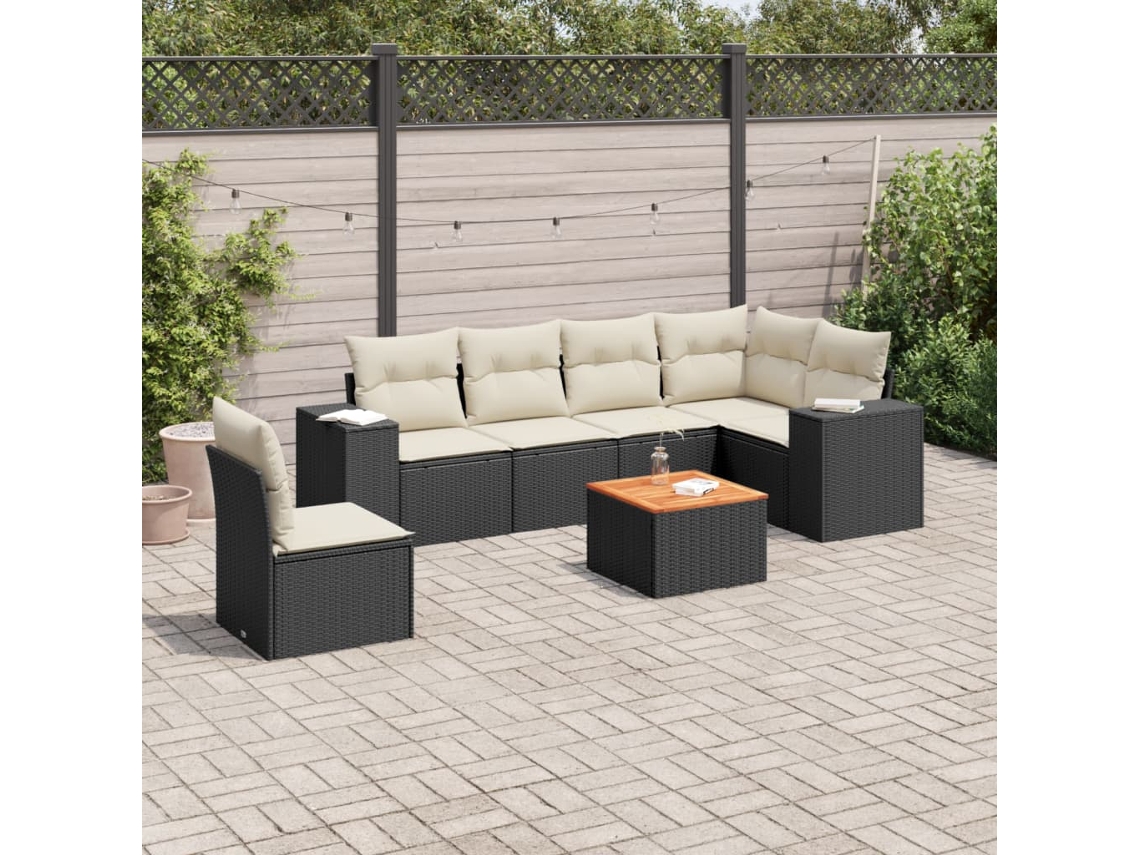 Conjunto de sofá de jardín de 7 piezas con cojines de mimbre negro de DKD Home Decor