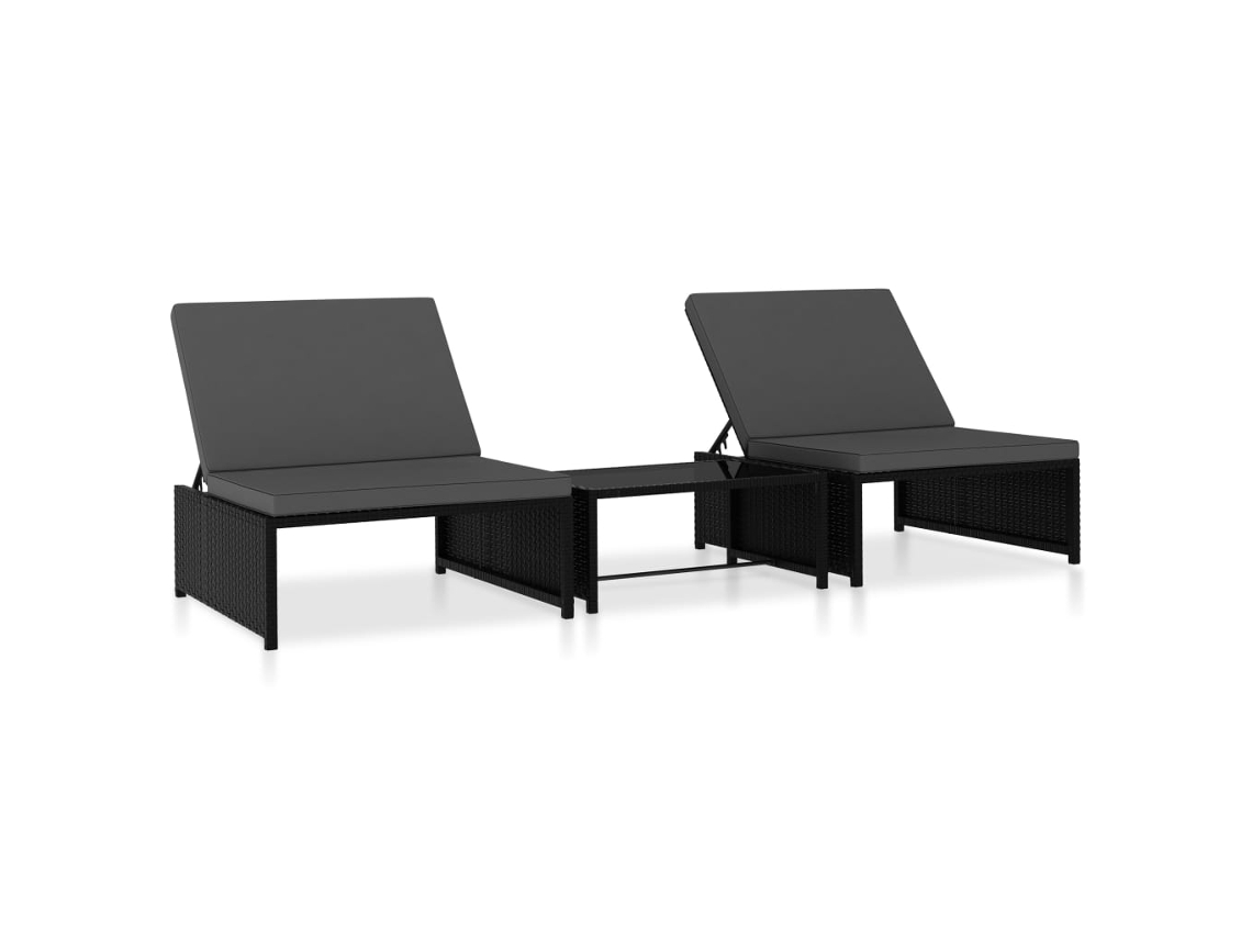 Tumbona Sillas Loungers con Mesa 2 Pcs Vime Pe Negro