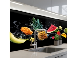 Paneles antisalpicaduras para cocina - Diseño de frutas - Negro 150x60 cm