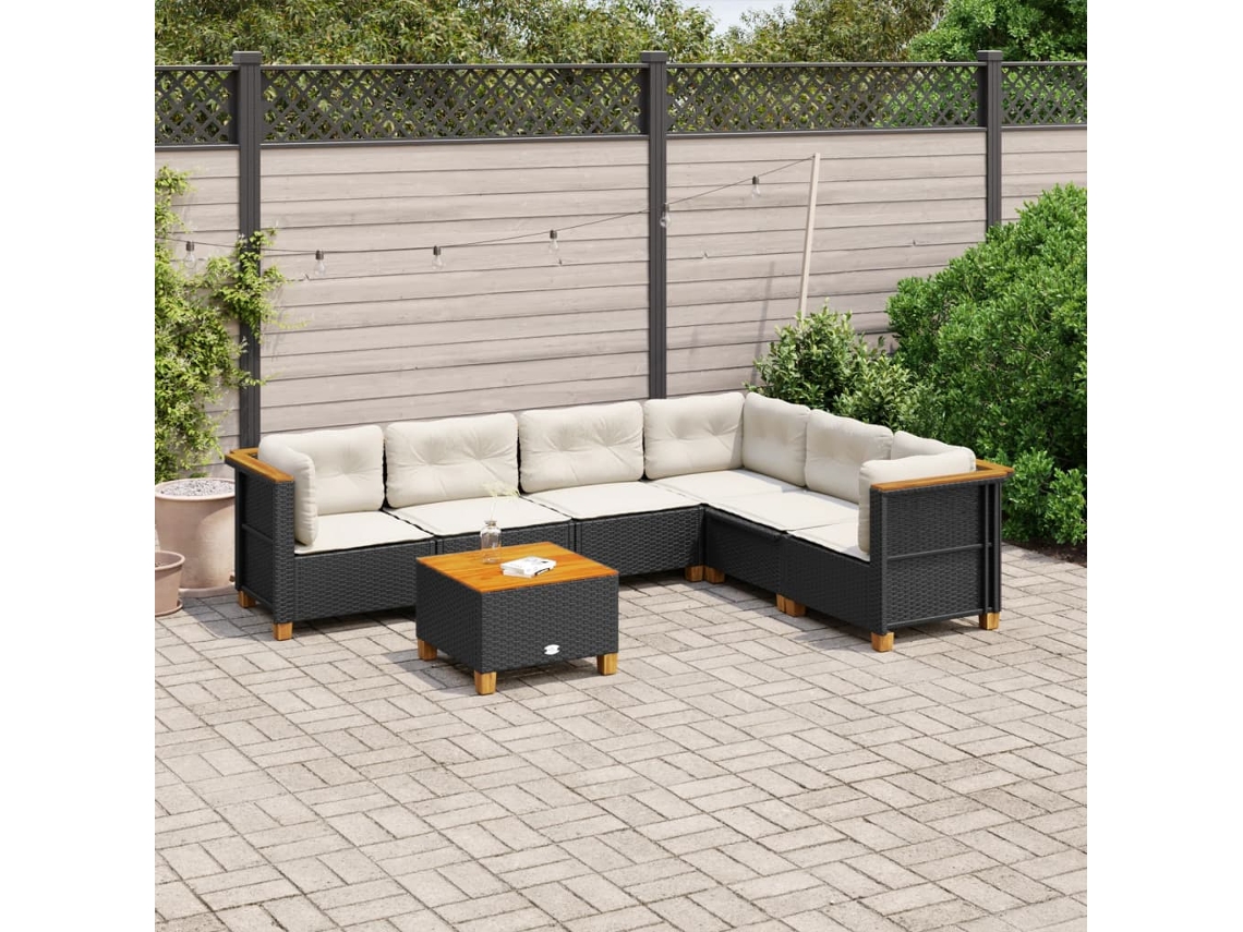 Conjunto de sofá de jardín de 7 piezas con cojines de mimbre negro de DKD Home Decor