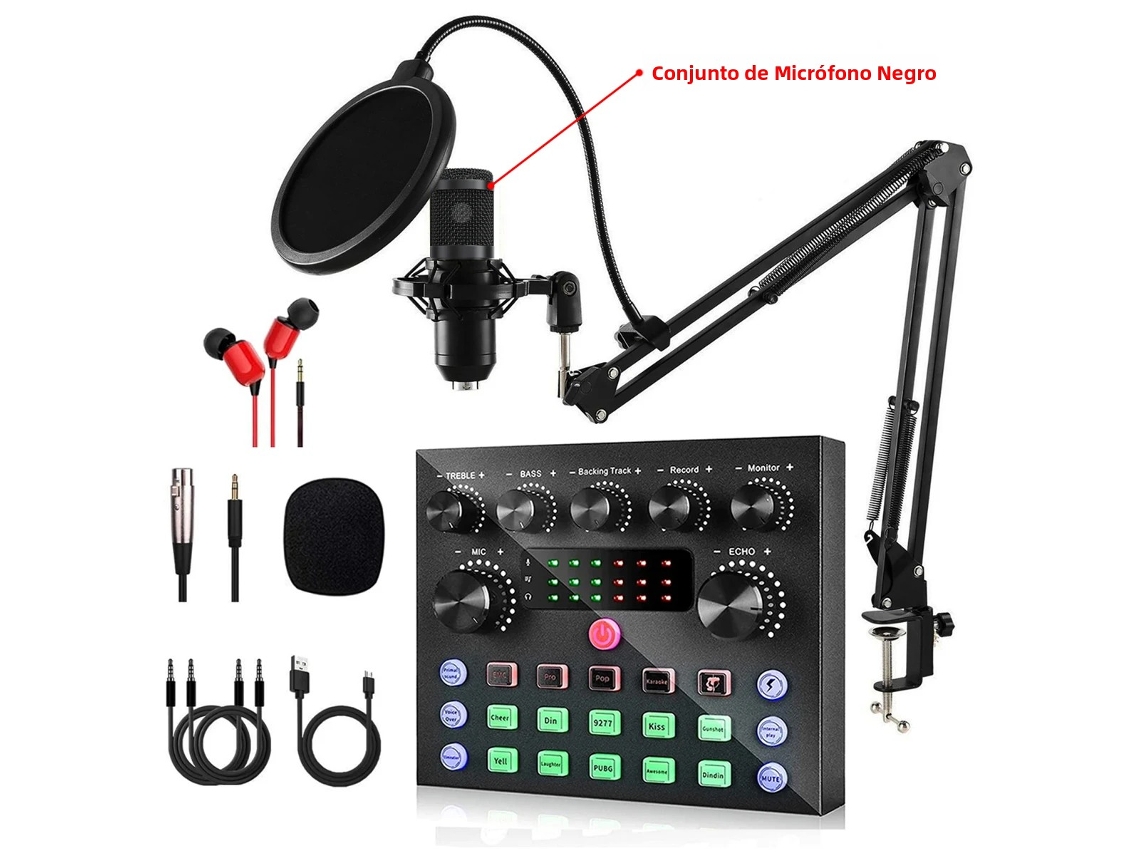 Tarjeta de sonido con micrófono BM800, equipo para grabación y transmisión de música MDUG (Kit de micrófono negro)