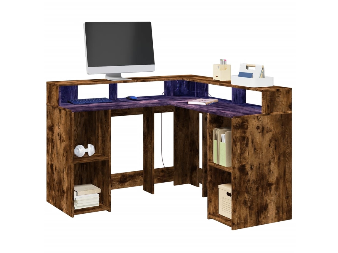Escritorio | Mesa | Escritorio con luces LED, fabricado en madera de roble ahumado.