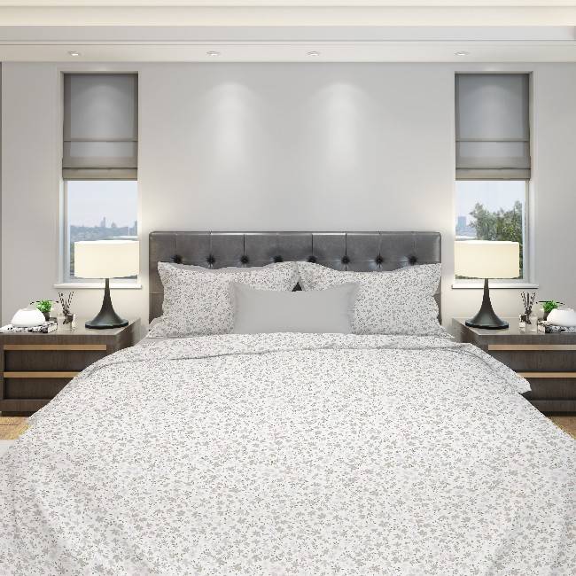 Ropa De Cama mandy 150 x 280 cm color blanco gris individual con sabana bajera funda almohada en algodon 90 195 50 80