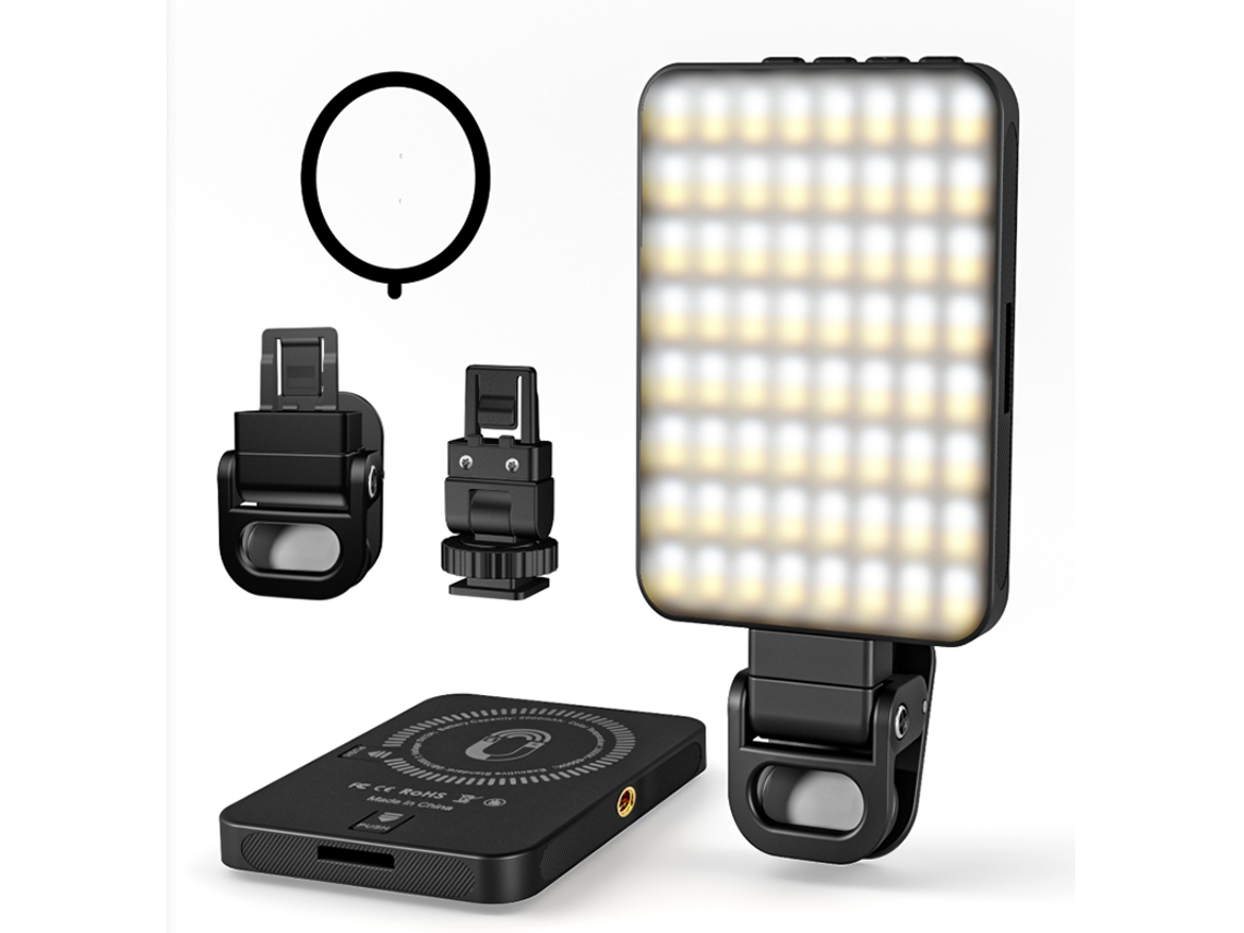 Luz para selfies con 128 LED, 2000 mAh, ajustable, 3 modos de iluminación para celular, cámara, portátil y iPad CHRONUS (negro)
