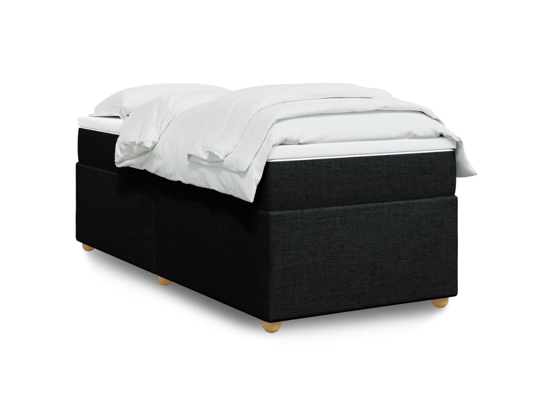 Cama Box Spring Con Colchón Tela Negro 90x190 Cm