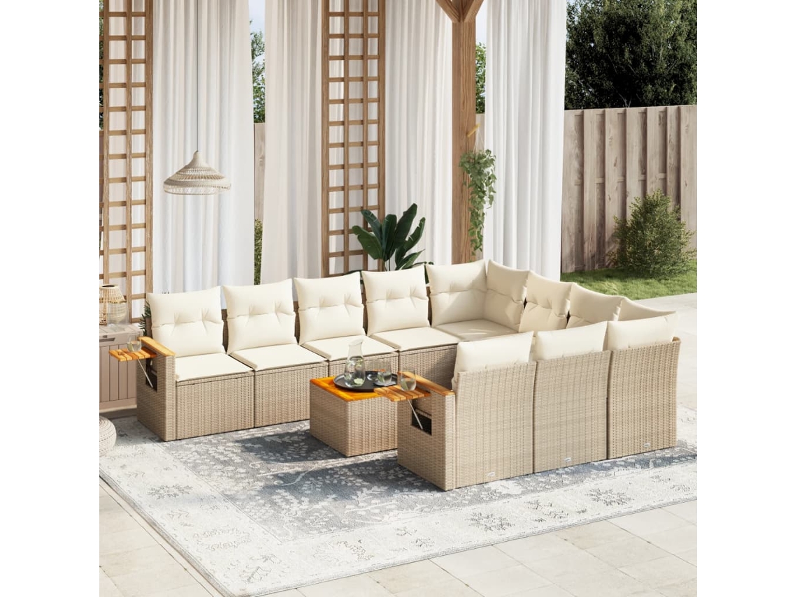 Conjunto de sofá de jardín de 11 piezas con cojines, mimbre sintético beige, DKD Home Decor