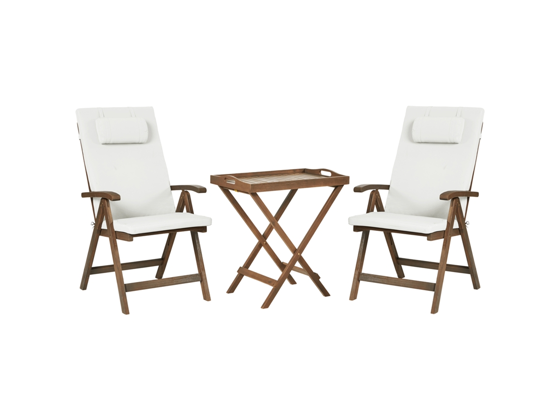 Conjunto de bistró Beliani Amantea Premium en madera de acacia color blanco crema, 68x45x73 pulgadas.