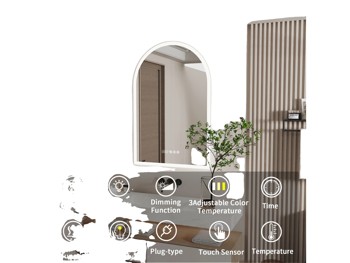 Espejo de baño inteligente con iluminación LED, antivaho, gris claro, OEM