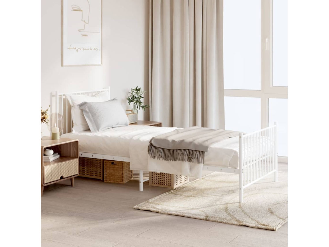 Marco de Cama con Cabecero Pés Metal Blanco (90x200cm)