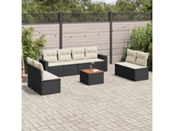 Conjunto de sofás de jardín de 9 piezas DKD Home Decor con cojines de mimbre negros