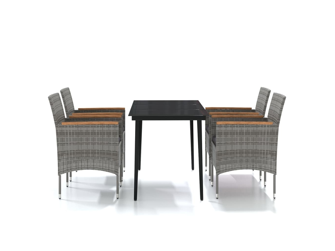 vidaXL Juego de comedor para jardín de 5 piezas con cojines negro