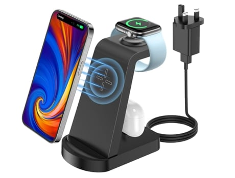 Estación de carga inalámbrica 3 en 1, cargador inalámbrico para iPhone 14/14 Plus/14 Pro/13/12/11, base de carga inalámbrica (negro)