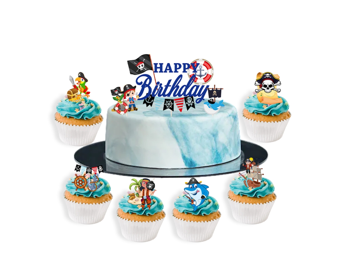 VVJIJILLY Topo De Bolo De Aventura Pirata, Vela Oceânica, Materiais Não Tóxicos, Palito De Dente Durável Para Aniversário De Menino, Aniversários Infantis, 27 P