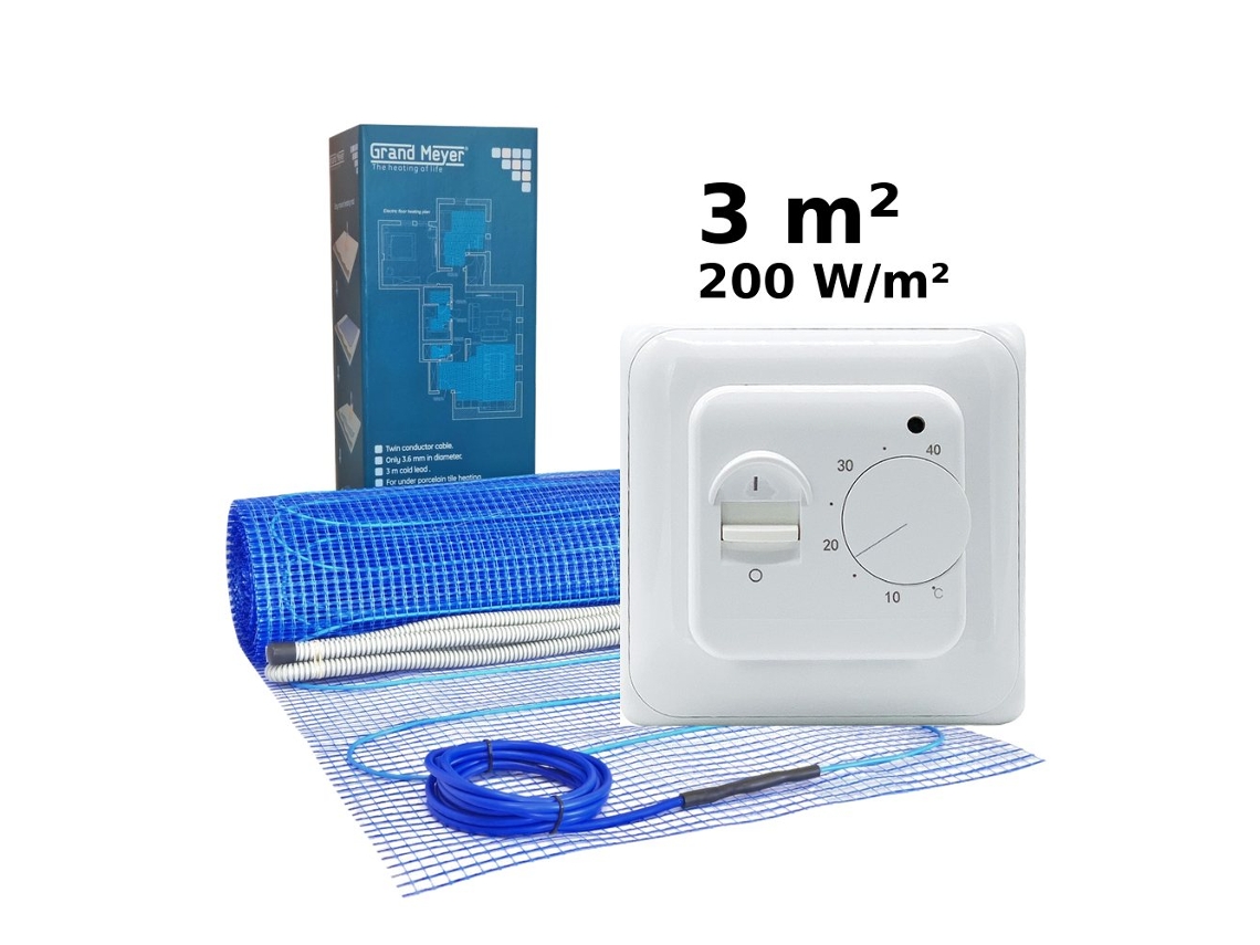 Kit de calefacción eléctrica por suelo radiante de 3 m², 200 W/m² Mst 1 termostato Grand Meyer