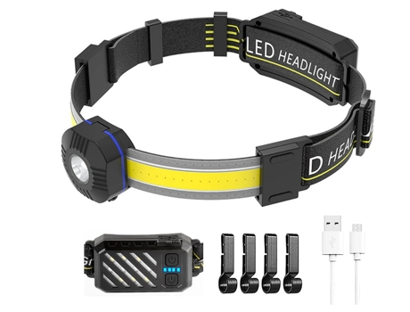 Super brillante LED USB recargable linterna frontal para adultos 10 modos impermeable LED linterna frontal (negro) CHRONUS
